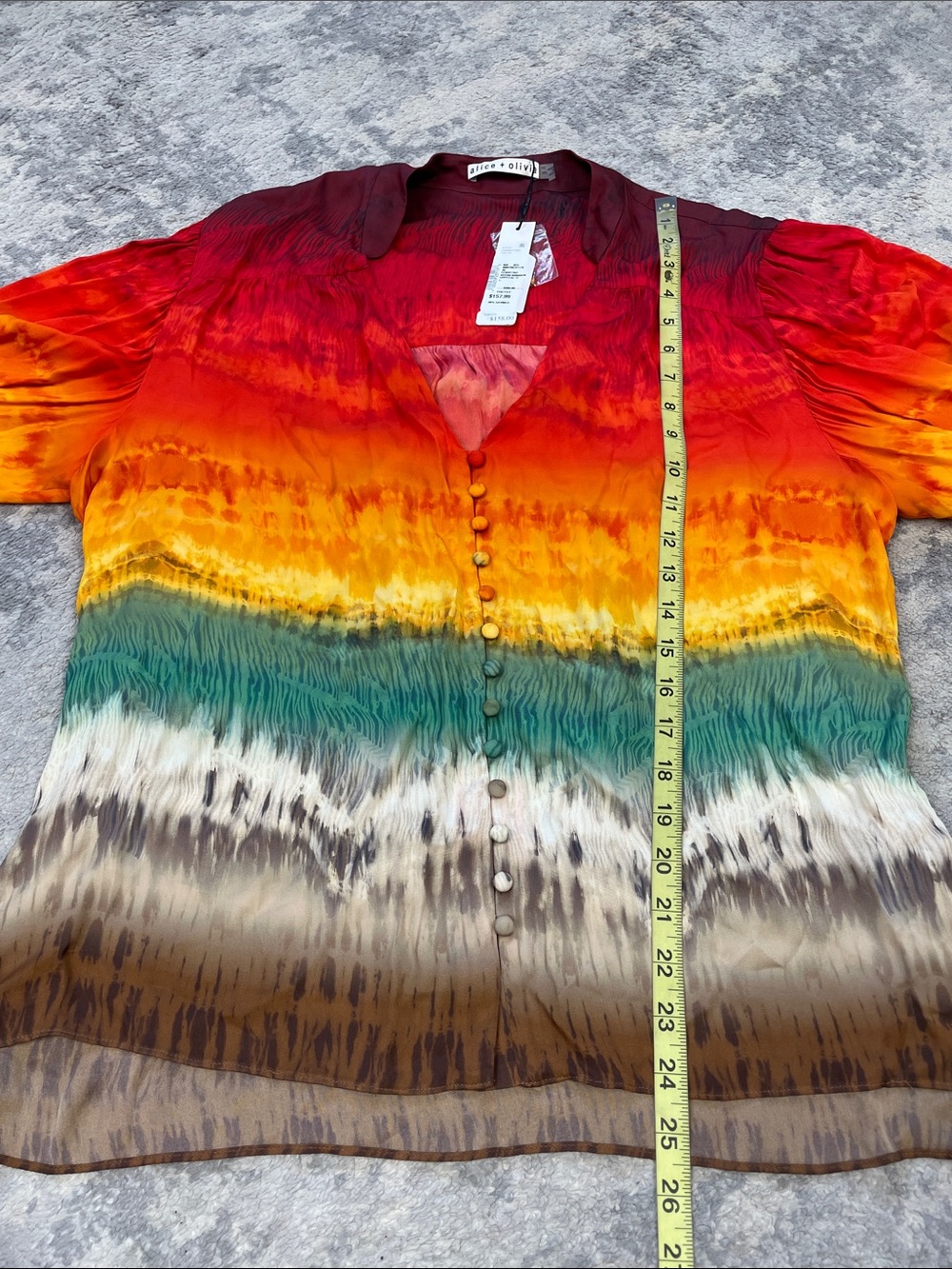 NWT Alice + Olivia Serena Rainbow Tie dye Peasant Top Blouson Boho Colorful Sz L - Picture 12 of 14